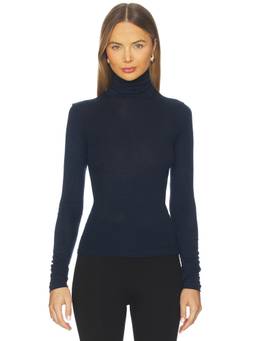 Sold Out NYC - Cashmere Women's Lightweight Jersey Turtle Neck Top Navy Blue