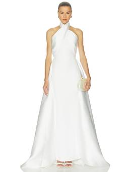 SOLACE London - Rumi Women's Halter Neck Crepe Maxi Dress White