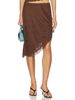 Sovere - Harper Women's Lace Asymmetrical Midi Skirt Brown