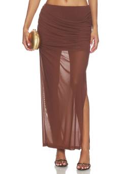 Sovere - Women's Ruched Mesh Jersey Maxi Skirt Brown