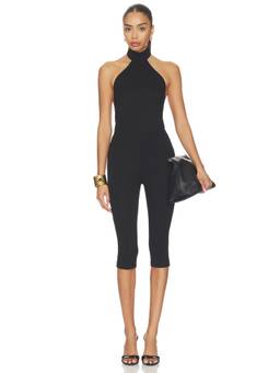 superdown - Open Back Women's Stretch Jersey Capri Jumpsuit Black
