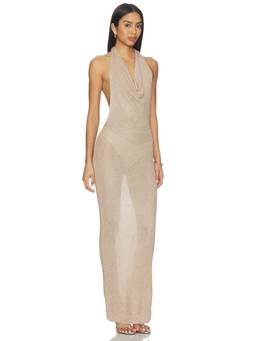 superdown - Knit Drape Women's Backless Metallic Sleeveless Maxi Dress Gold