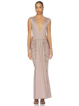 superdown - Brisa Women's Cut-Out Plunging Neck Maxi Dress Beige