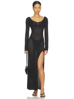 superdown - Azalea Women's Sheer Cut-Out Side Slit Maxi Dress Black