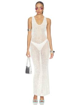 superdown - Crochet Women's Sequin-Embellished Sheer Maxi Dress White