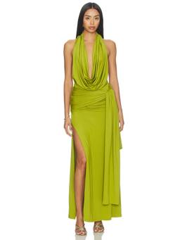 superdown - Arwen Women's Halter Cowl Neck Tie-Up Maxi Dress Green