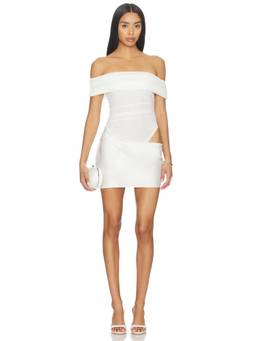 superdown - Claira Women's Off-Shoulder Mesh Jersey Bodycon Mini Dress White
