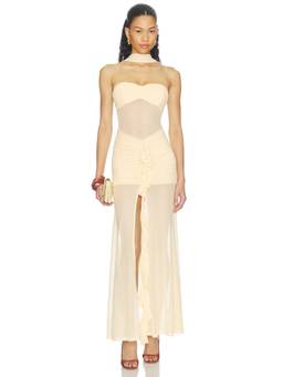 superdown - Britlee Women's Halter Neck Ruched Maxi Dress Cream