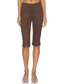 superdown - Ayla Faux Suede Women's Mid-Waist Slim Cropped Capris Brown
