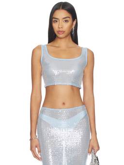 superdown - Melie Women's Sheer Sequin Embellished Crop Top Blue