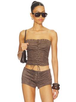 superdown - Spence Women's Strapless Lace-Up Corset Top Brown