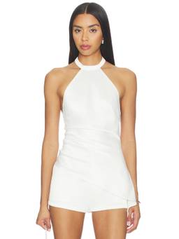 superdown - Women's Satin Halter Neck Sleeveless Crop Top White
