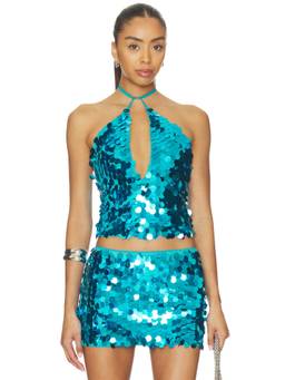 superdown - Celia Women's Sequined Halter Neck Crop Top Blue