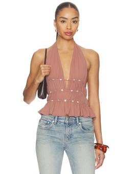 superdown - Ramona Women's Sleeveless Halter Neck Peplum Top Mauve