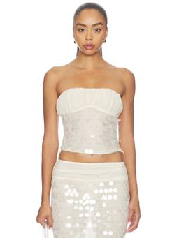 superdown - Quintessa Women's Strapless Sequin Mesh Crop Top White