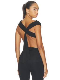 superdown - Cecilia Women's Ruched Draped Back Jersey Top Black