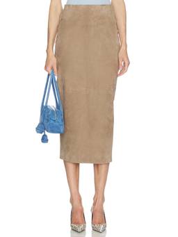 SPRWMN - Stretch Suede Women's Pull-On Tube Midi Skirt Taupe