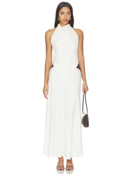 SIEDRES - Jeanne Women's Halter Open Back Jacquard Maxi Dress White