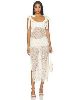 SIEDRES - Tallula Women's Sheer Floral Shoulder Strap Midi Dress White