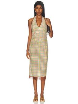 SIEDRES - Multi-Color Women's Plaid Print Halter Neck Midi Dress