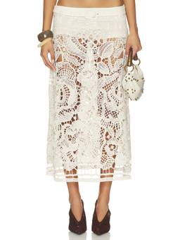 SIEDRES - Wells Women's Crochet Knit Belted Midi Skirt Off White