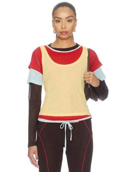 SIEDRES - Layered Women's Colorblock Crew Neck T-Shirt Yellow