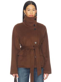 SAMSOE SAMSOE - Sagia Women's Belted High Neck Melton Jacket Brown