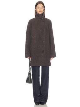 SAMSOE SAMSOE - Melton Women's Funnel Neck Button Front Coat Brown