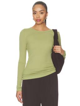 SAMSOE SAMSOE - Sadou Women's Tapered Waist Crew Neck Long Sleeve T-Shirt Olive