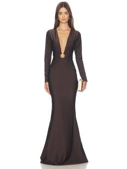 Shani Shemer - Sadie Women's Deep V-Neck Stone Accent Maxi Dress Brown
