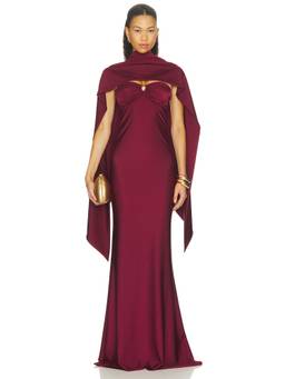 Shani Shemer - Bella Women's Strapless Scarf Detail Stretch Jersey Gown Maroon