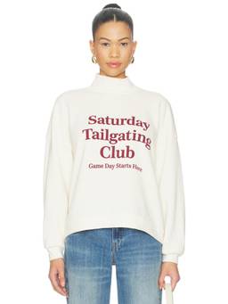 Sunny Somewhere - Tailgating Club Women's Graphic Mock Neck Sweatshirt Off White