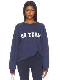 Sunny Somewhere - Go Team Women's Oversized Graphic Crew Neck Sweatshirt Navy Blue