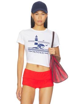 Sunny Somewhere - Montauk Lighthouse Women's Graphic Crop Top White