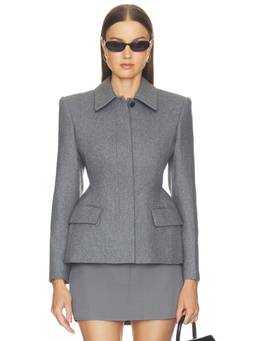 Source Unknown - Hourglass Women's Tailored Hidden-Button Blazer Grey