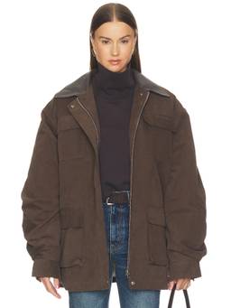 Source Unknown - Baia Fleece Women's Zippered Utility Barn Jacket Brown