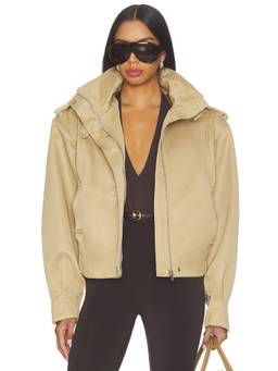 Source Unknown - Barlow Flight Women's Zippered Twill Bomber Jacket Beige