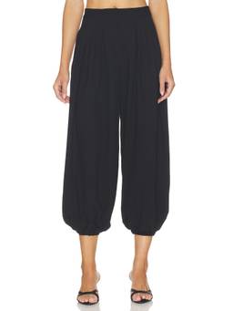 Source Unknown - Ruched Women's Pleated Wide-Leg Culottes Black