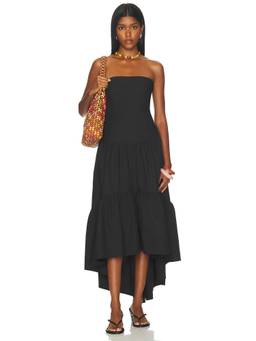 Susana Monaco - Poplin Tube Women's Strapless Tiered Hi-Low Midi Dress Black
