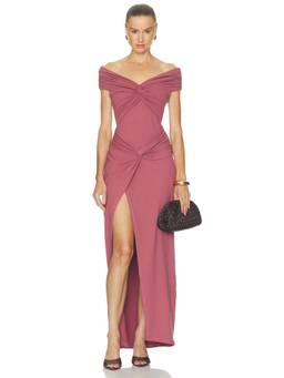 Susana Monaco - Twisted Women's Off Shoulder Front Slit Midi Dress Pink