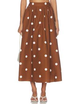 Susana Monaco - Polka Dot Women's Smocked Waist Poplin Midi Skirt Brown