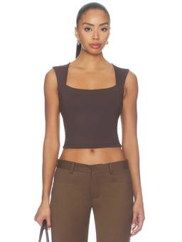 Susana Monaco - Open Front Women's Sleeveless Square Neck Crop Tank Top Brown