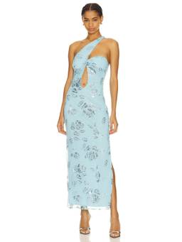 ROTATE - Women's Sequin Embellished Halter Neck Maxi Gown Burgundy