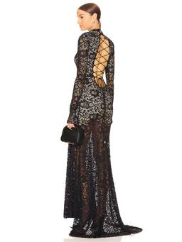 ROTATE - Kasyna Women's Floral Mesh Cinched Waist Mini Dress Brown