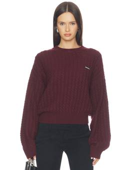 ROTATE - Cable Crewneck Women's Cable Knit Pullover Sweater Burgundy