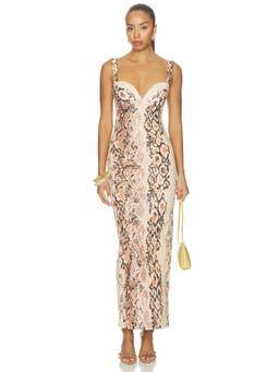 The Dolls House - Sira Women's Sequined Sweetheart Neck Maxi Dress Beige