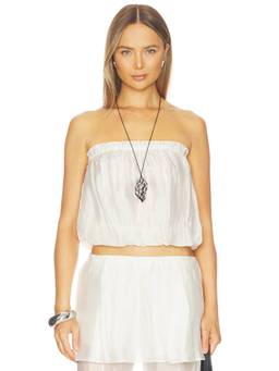 The Garment - Gilian Women's Sheer Bubble Hem Strapless Crop Top White