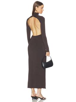 The Line by K - Open Back Women's High Neck Jersey Maxi Dress Brown