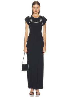 The Line by K - Franz Women's Contrast Trim Short Sleeve Maxi Dress Black