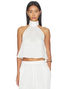 The Line by K - Pleated Poplin Women's Sleeveless Halter Neck Crop Top White